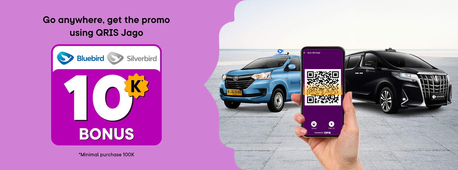 Rp10,000 cashback for paying your taxi fare using Jago QRIS