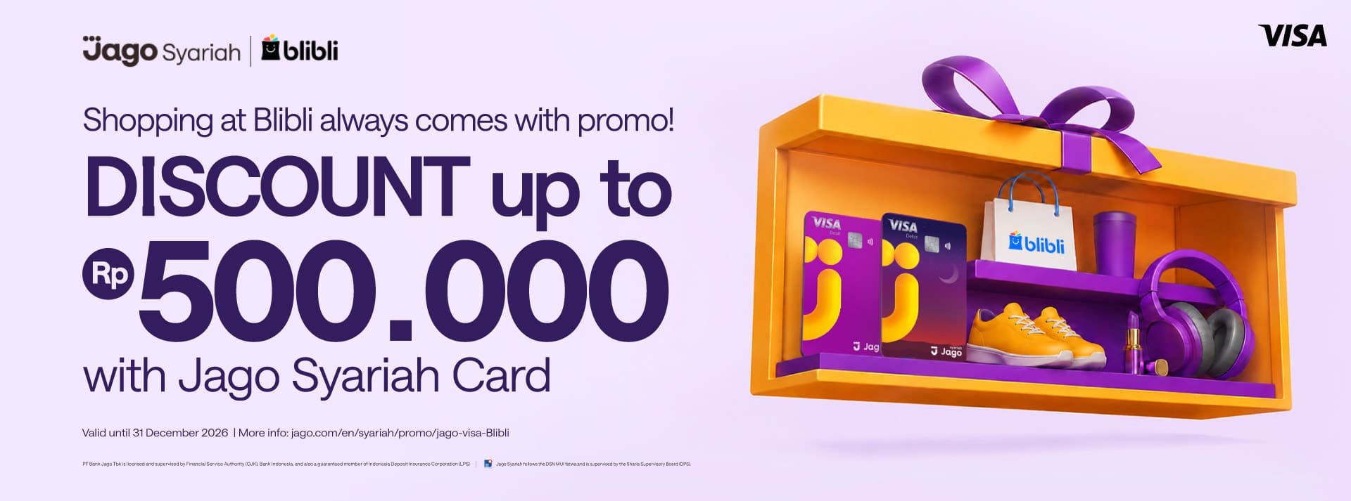 Shopping at Blibli always comes with promo! Up to Rp500.000 DISCOUNT with Jago Card.