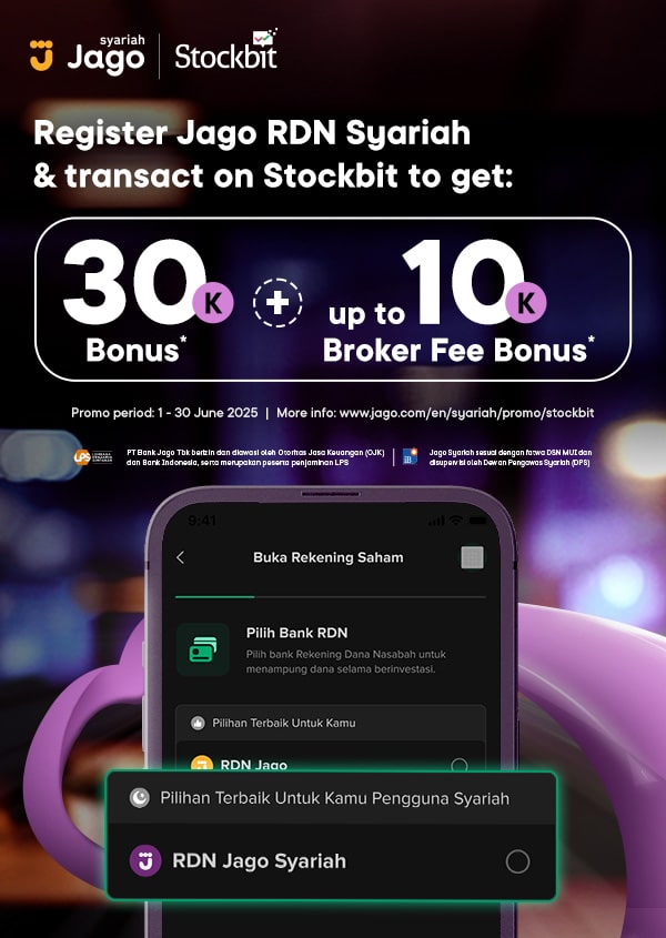 Open Jago RDN on Stockbit in a split hours! Get 30K cashback + broker fee cashback*