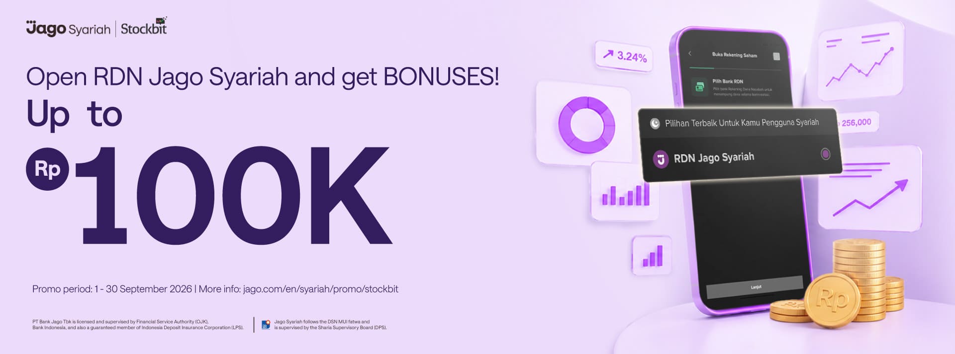 Open Jago RDN on Stockbit in a split hours! Get bonus of up to Rp100.000