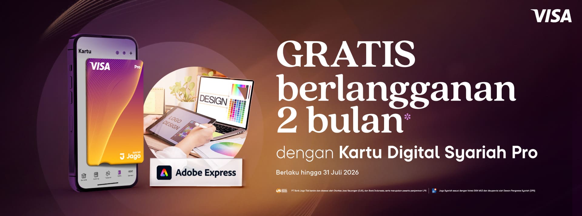 Gratis 2 bulan Adobe Express Premium ketika membeli langganan 12 bulan dengan menggunakan Kartu Digital Jago Pro