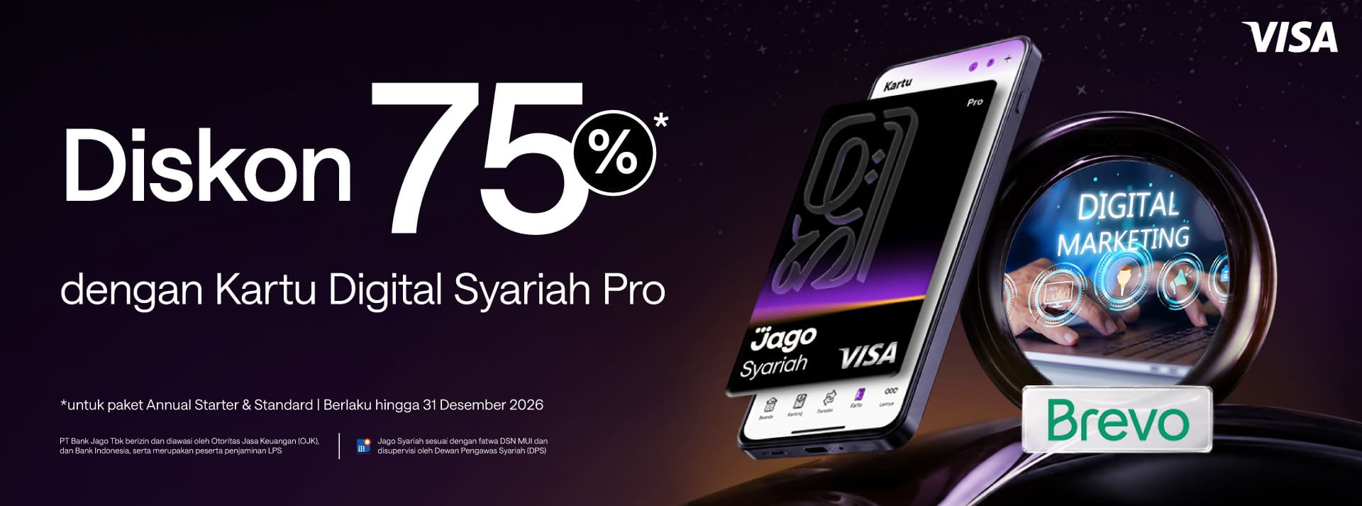 Diskon 75% untuk paket Annual Starter dan Standard dengan Kartu Digital Jago Pro
