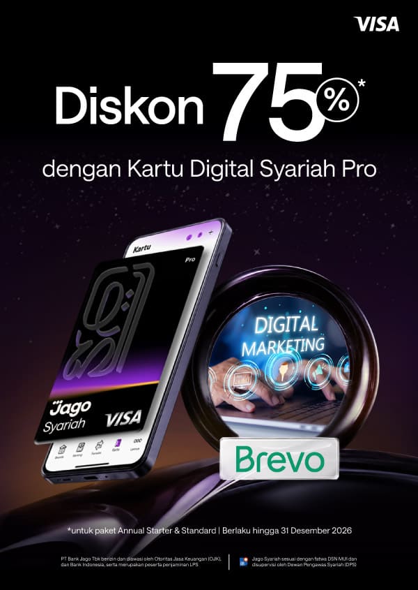 Diskon 75% untuk paket Annual Starter dan Standard dengan Kartu Digital Jago Pro