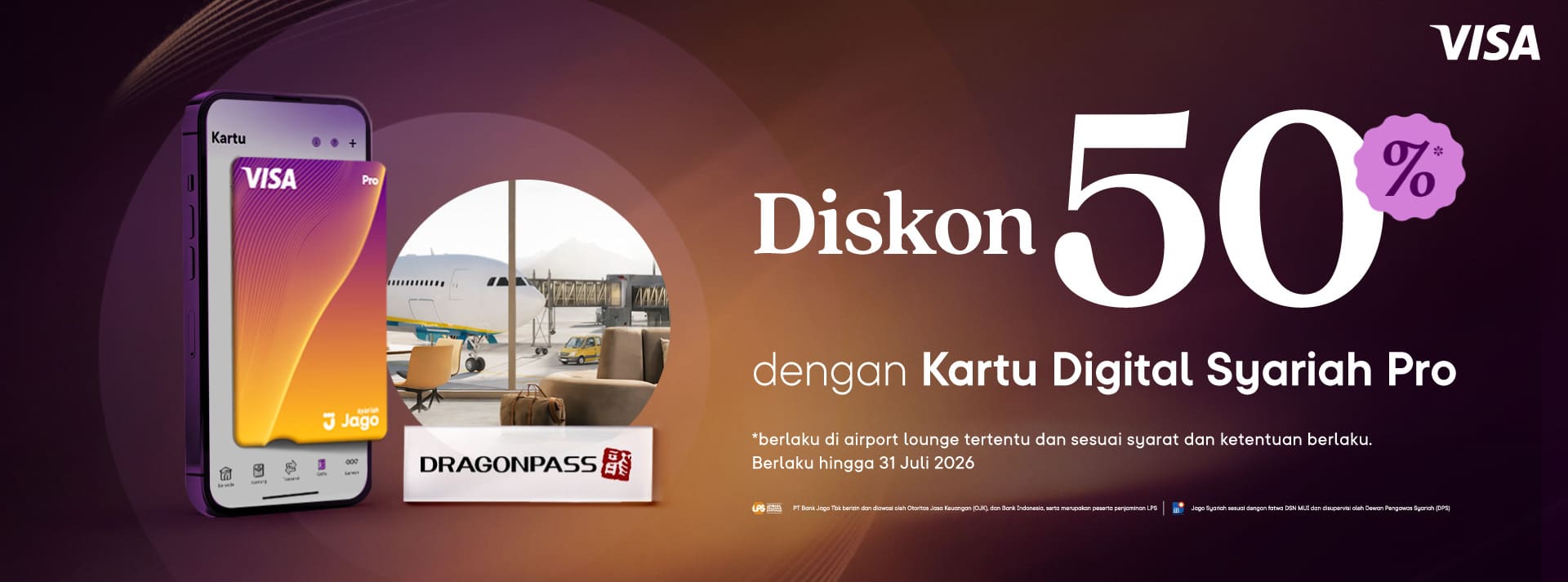 Diskon 50% untuk pemesanan lounge bandara melalui DragonPass menggunakan Kartu Digital Jago Pro