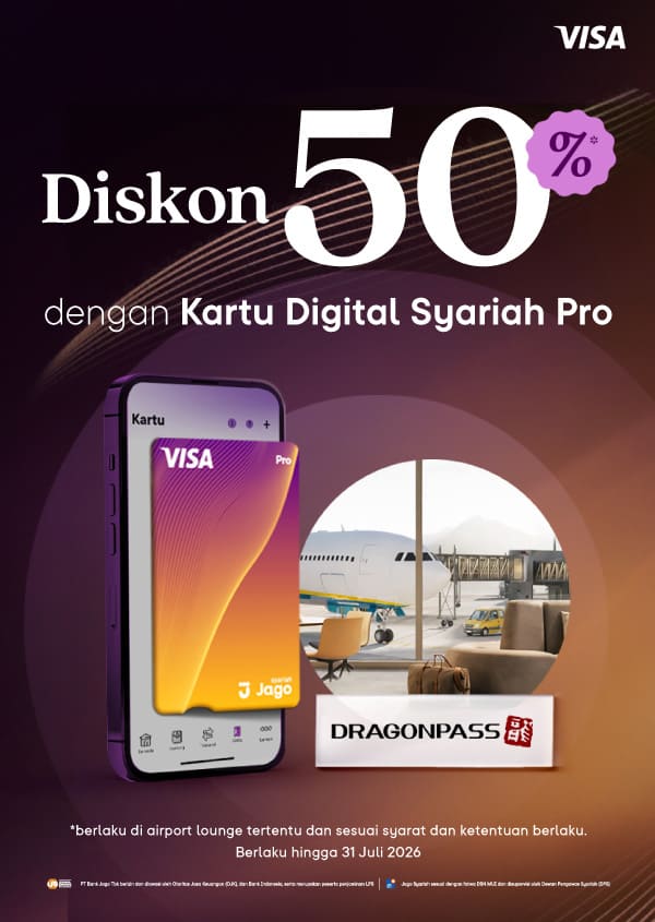 Diskon 50% untuk pemesanan lounge bandara melalui DragonPass menggunakan Kartu Digital Jago Pro