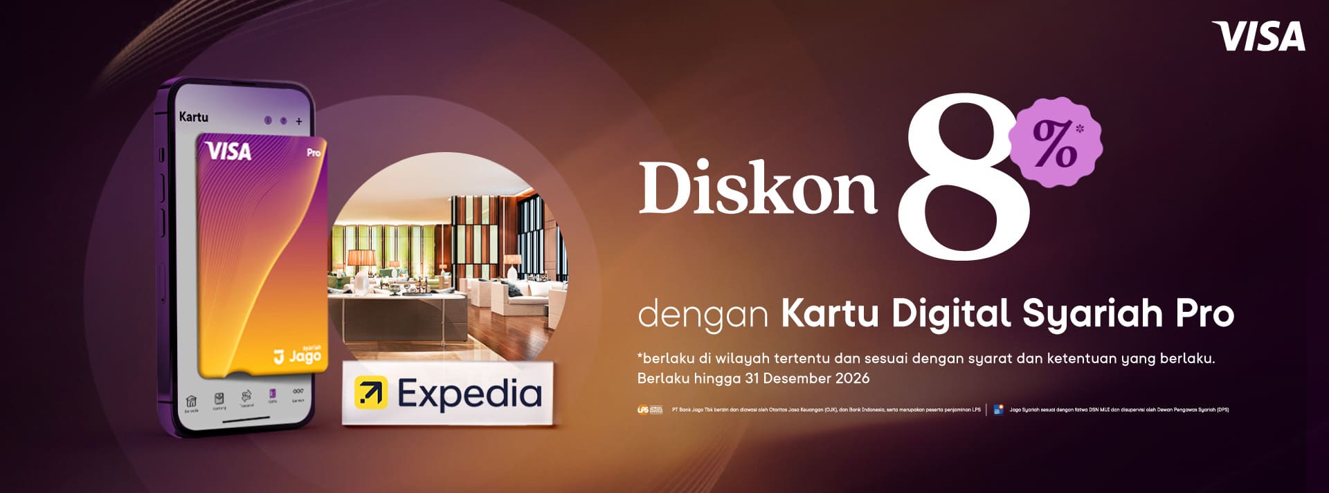 Diskon 8% untuk pemesanan hotel melalui Expedia menggunakan Kartu Digital Jago Pro