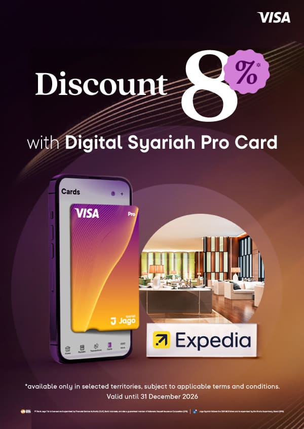 Get up to 8% off hotel bookings on Expedia when using the Jago Digital Pro Card