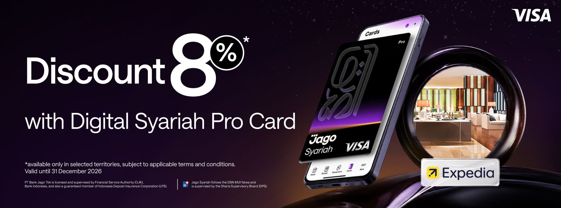 Get up to 8% off hotel bookings on Expedia when using the Jago Digital Pro Card