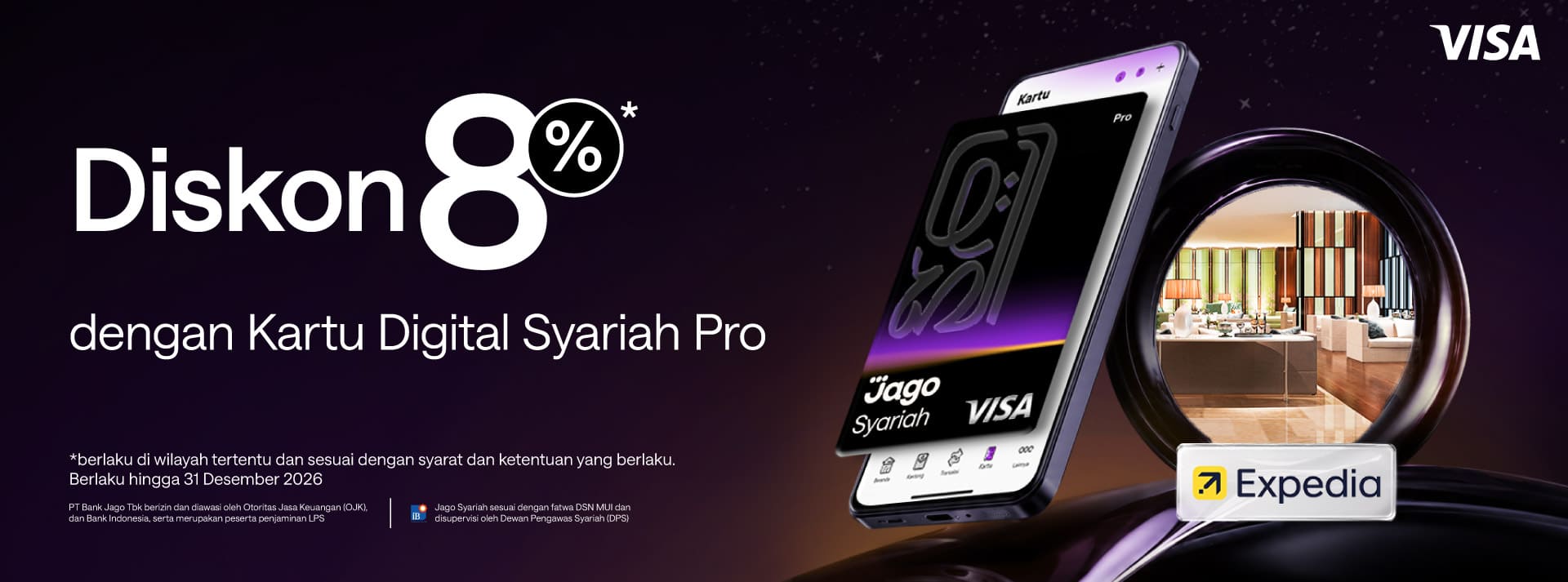 Diskon 8% untuk pemesanan hotel melalui Expedia menggunakan Kartu Digital Jago Pro