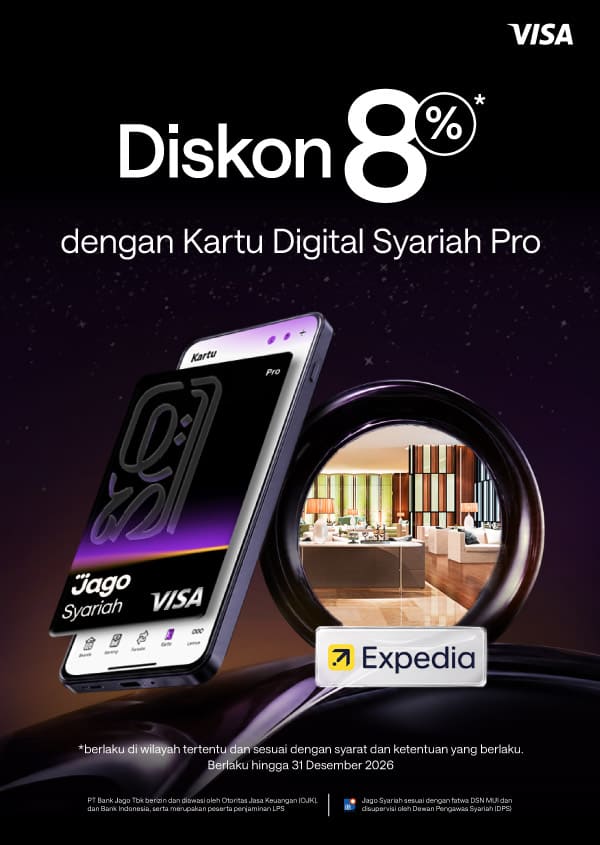 Diskon 8% untuk pemesanan hotel melalui Expedia menggunakan Kartu Digital Jago Pro