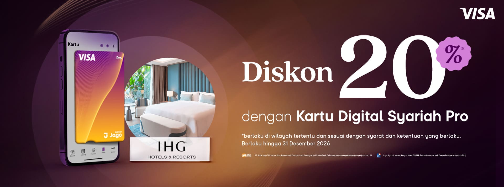 Diskon 20% untuk penginapan melalui IHG Hotels menggunakan Kartu Digital Jago Pro