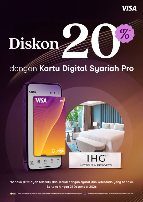 Diskon 20% untuk penginapan melalui IHG Hotels menggunakan Kartu Digital Jago Pro