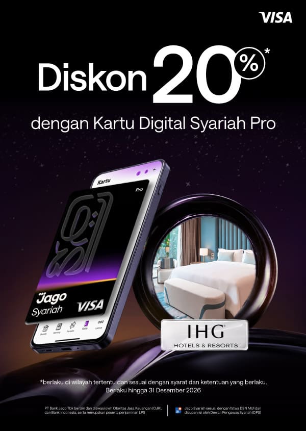 Diskon 20% untuk penginapan melalui IHG Hotels menggunakan Kartu Digital Jago Pro