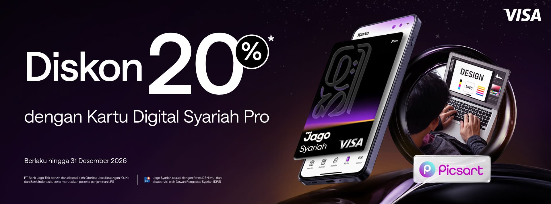 Potongan 20% untuk Picsart AdMaker menggunakan Kartu Digital Jago Pro