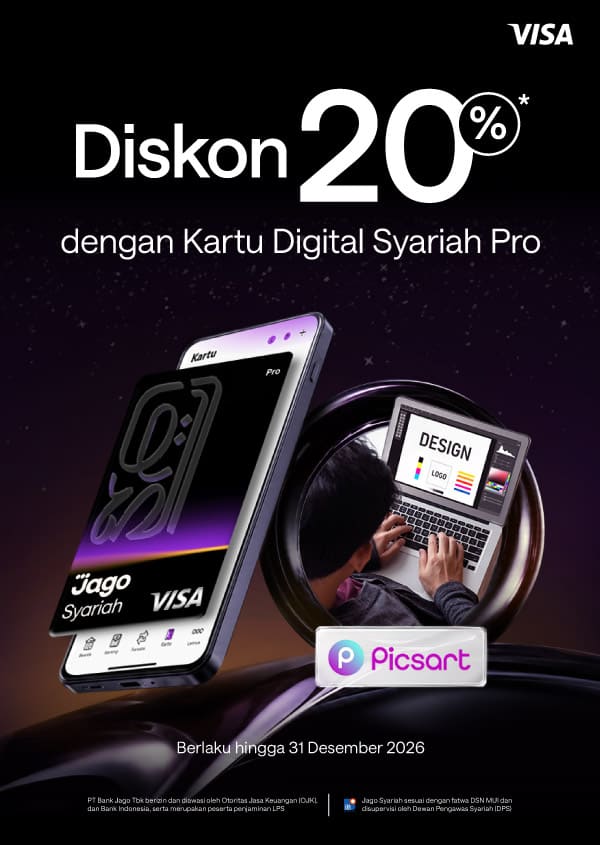 Potongan 20% untuk Picsart AdMaker menggunakan Kartu Digital Jago Pro
