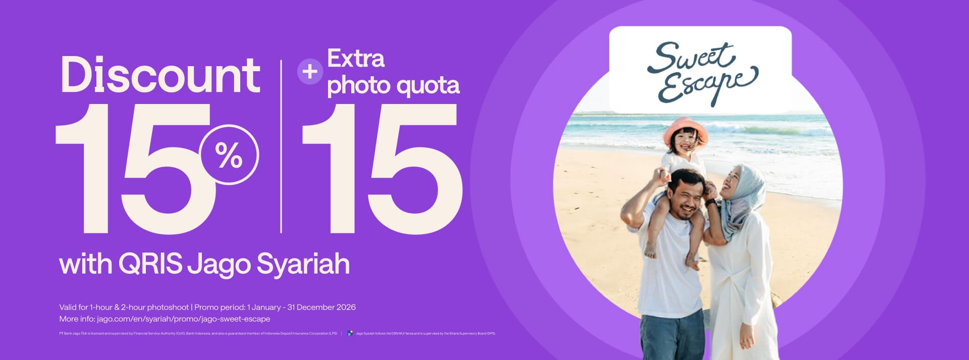 15% discount + extra downloadable quota 15 photos with QRIS Jago
