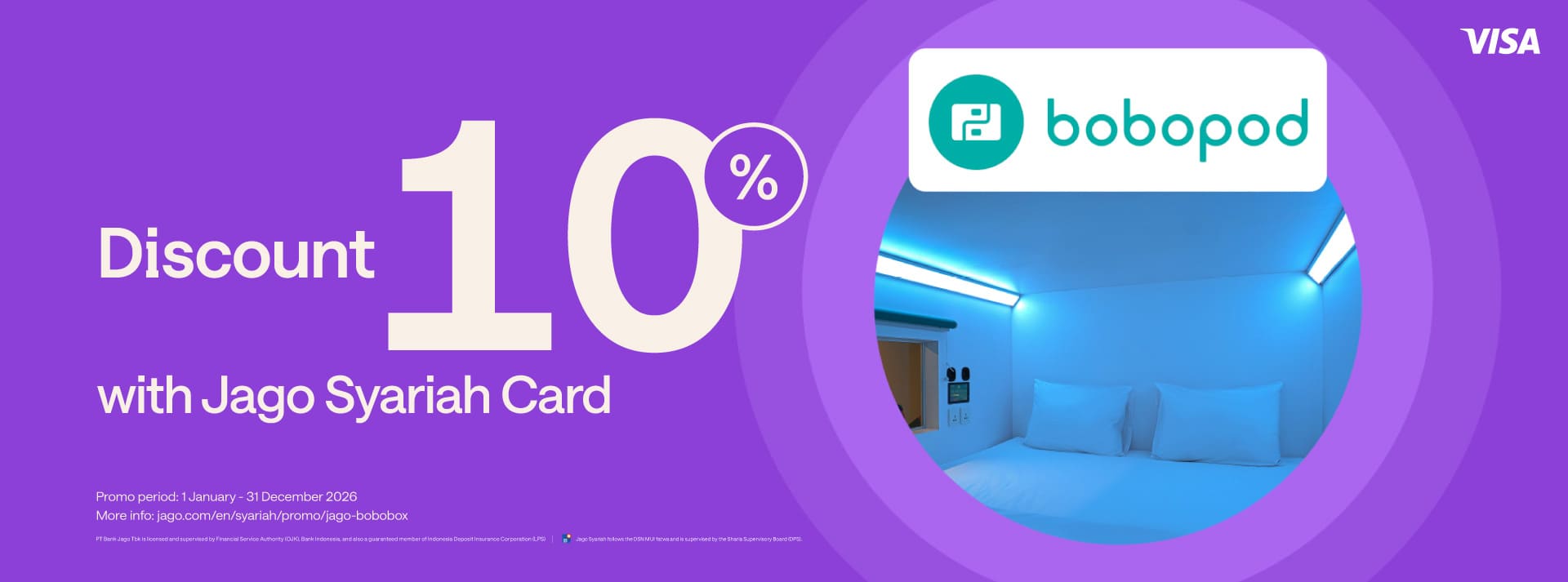 Book Bobopod by Bobobox using Jago Card (Physical) to get 10% discount for Bobopod!