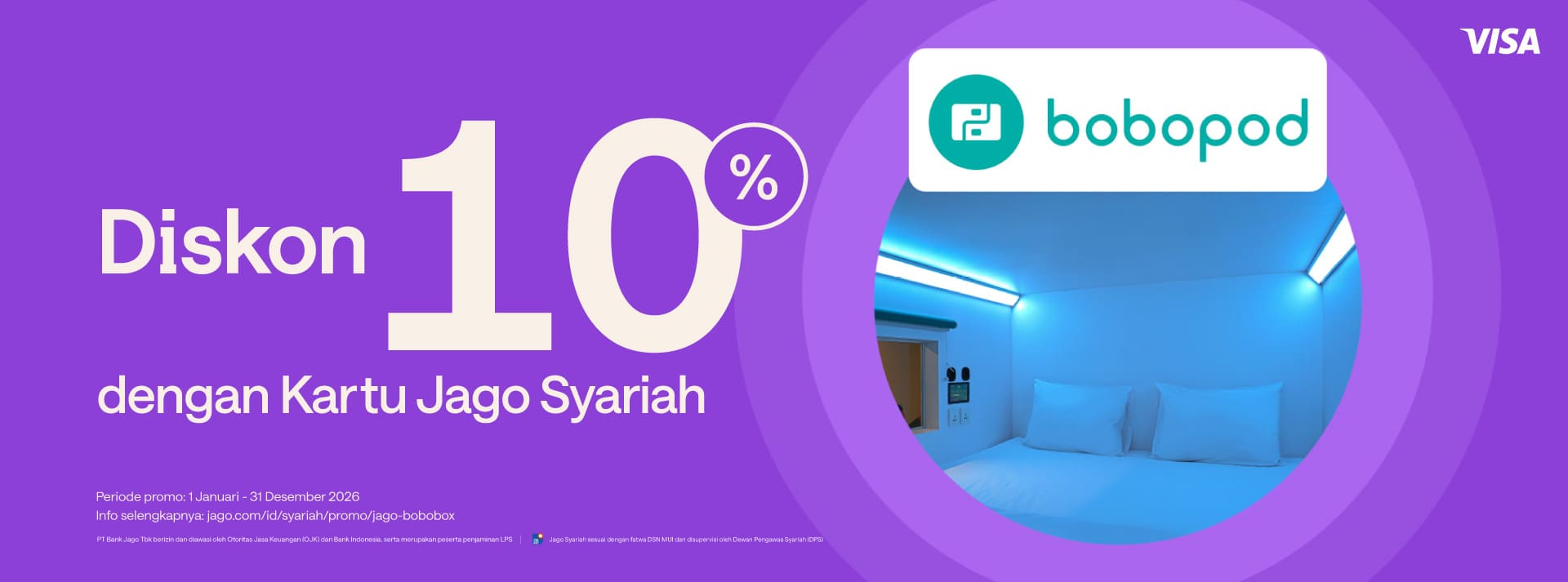Booking Bobopod by Bobobox dengan pembayaran menggunakan Kartu Jago (Fisik) dapatkan diskon 10% di Bobopod!