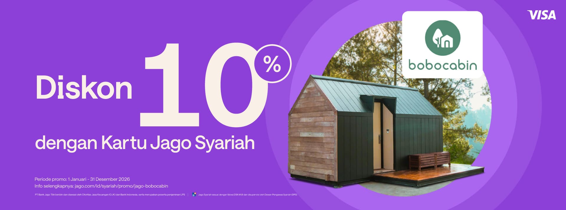 Booking Bobocabin dengan pembayaran menggunakan Kartu Jago (Fisik) dapatkan diskon 10% di Bobocabin!