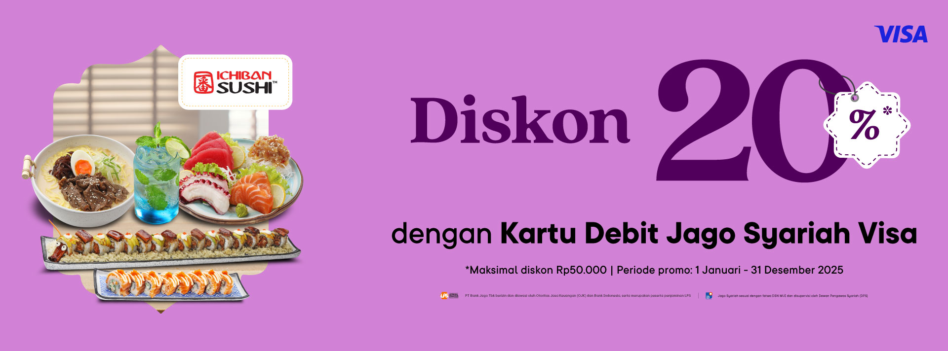 Diskon 20% buat makan sushi pakai Kartu Debit Jago Visa