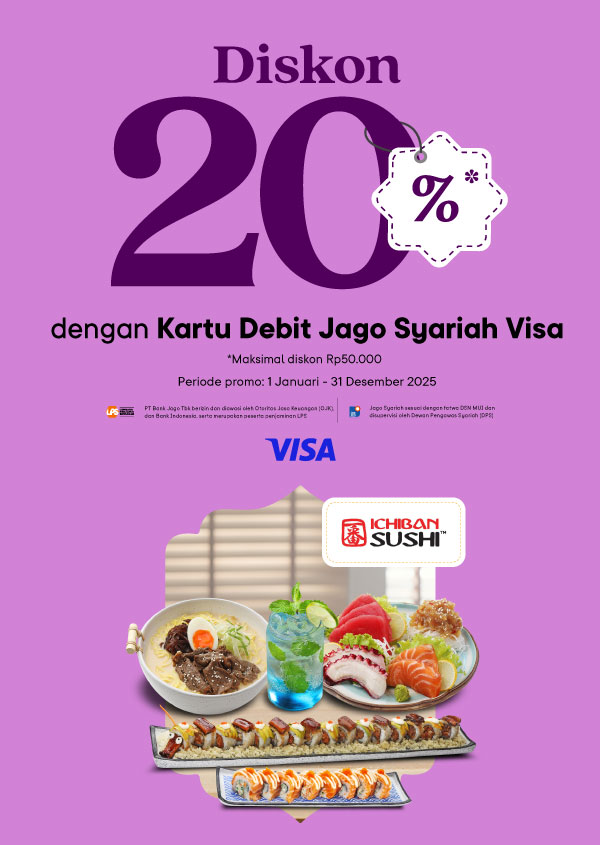 Diskon 20% buat makan sushi pakai Kartu Debit Jago Visa