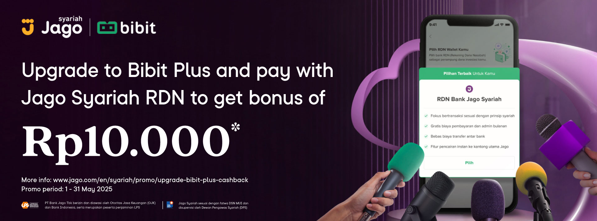 Upgrade to Bibit Plus & pay with Jago RDN to get bonus of Rp10.000*
