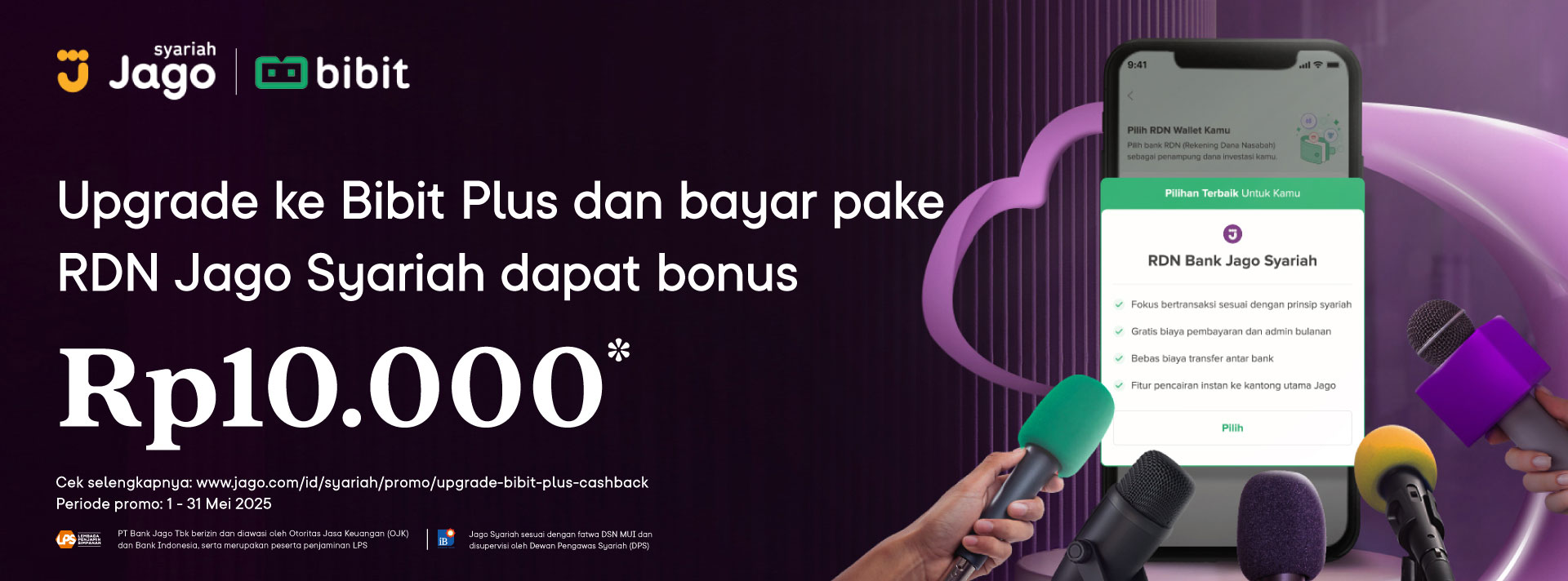 Upgrade ke Bibit Plus dan bayar pake RDN Jago dapat cashback Rp10.000*