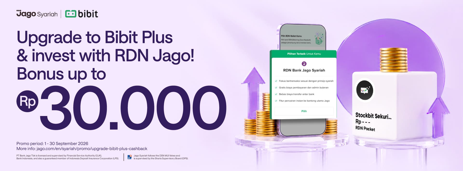 Upgrade to Bibit Plus & pay with Jago RDN to get bonus of Rp10.000*