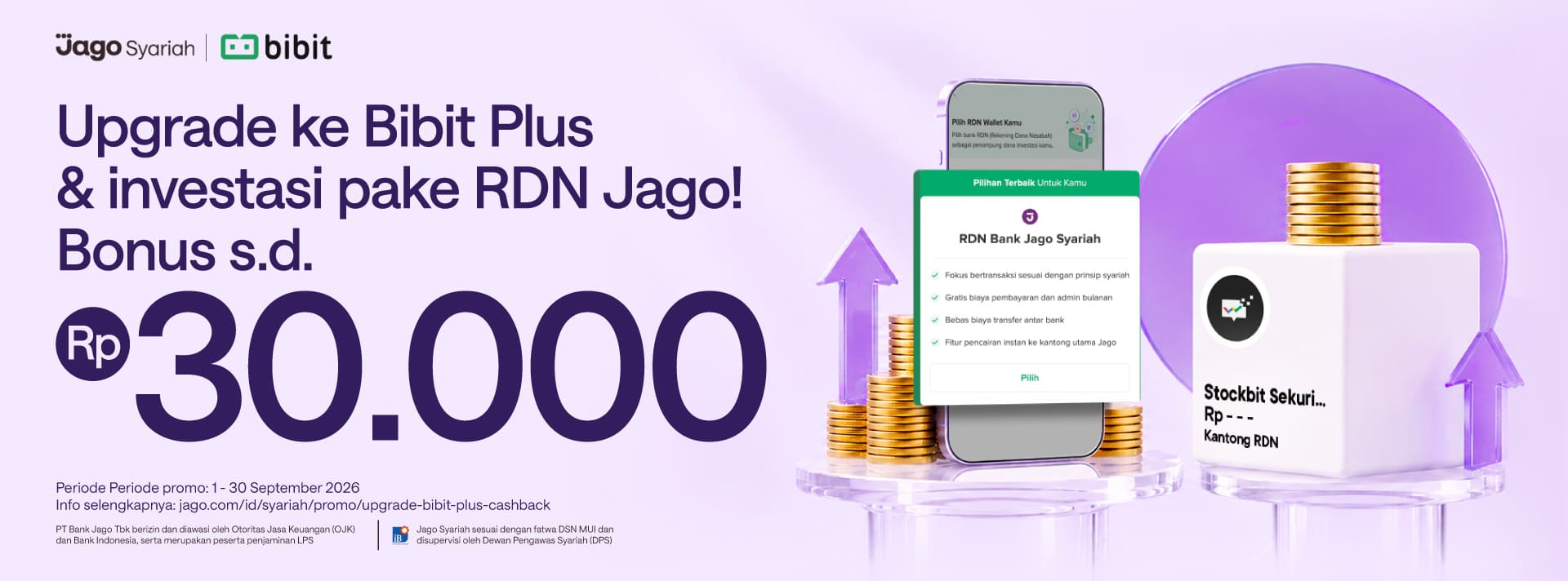 Upgrade ke Bibit Plus dan bayar pake RDN Jago dapat cashback Rp10.000*